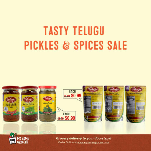 Tasty Telugu Pickles & Spices Sale
► Order Online Now @ www.MyHomeGrocers.com/index.php?route=product%2Fspecial Delivered to Your Doorstep 
Fresh Roti's Available
#indiangrocery #sameday #specialoffers #offers #indiangrocerydallas #samedaygrocerydeliveryonline #refer #cashback #earn #dailyneeds #desigrocery #samedaygrocerydeliverydallas #freshrotis #indiangroceryonline #telugupickles #teluguspices