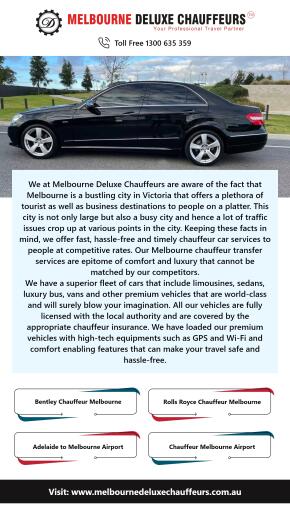 Stop searching for a Rolls Royce chauffeur in Melbourne because Melbourne deluxe chauffeurs has got you all covered. Get in touch with them to learn more about their services. For more information visit us at: https://www.melbournedeluxechauffeurs.com.au/