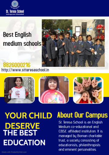 St. Teresa is one of the best English medium schools. We provide many opportunities for the children's physical, mental, and spiritual growth. We believe in making the process of learning stress-free and bring innovative ways to introduce new ways of knowledge to students. 

Visit Now:https://stteresaschool.in/cms/index