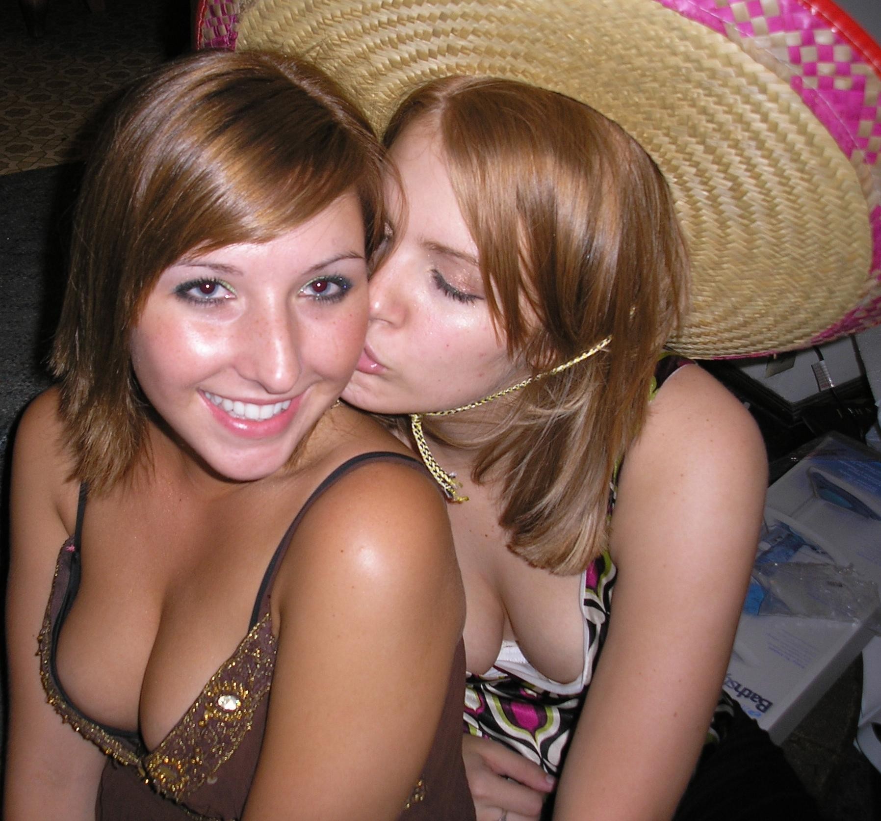 Cute teen down blouse sweet smile two girls.