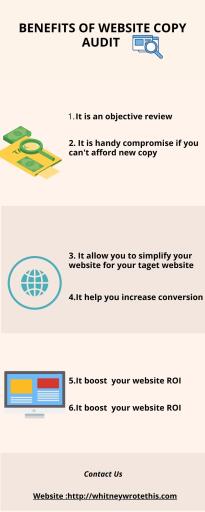 Are you doing business? Are you looking for website copy audit ? Before starting your business one should know about the benefits of website copy audit. Here , I have shared infographic which surely help you know the advantages of website copy audit. http://whitneywrotethis.com/services