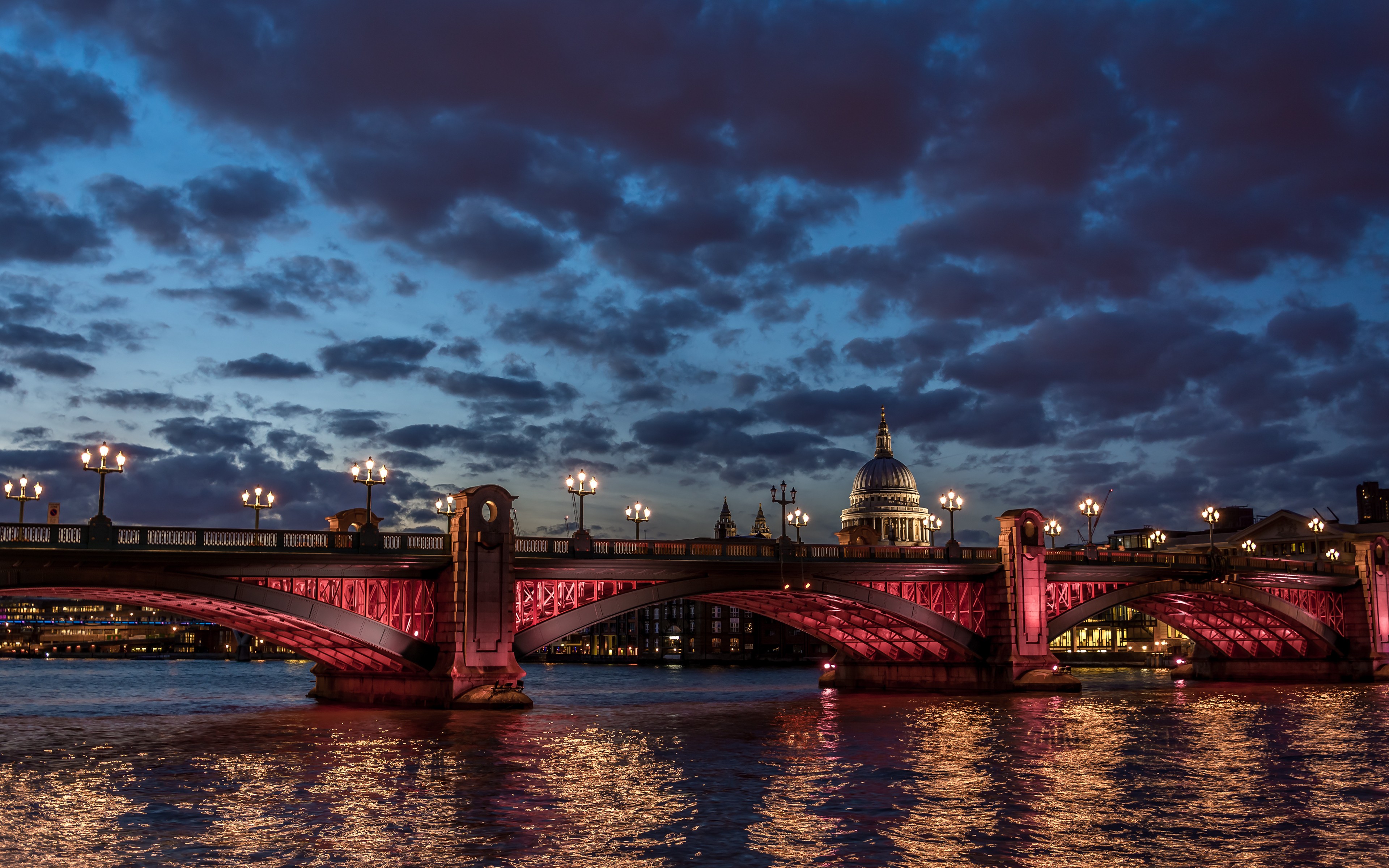 Лондон, Англия, мост, огни, ночь скачать