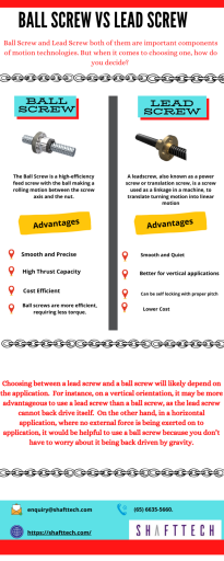 Ball screw vs Lead Screw - Which One would you choose? Go through this infographic and decide the best as per your requirement.