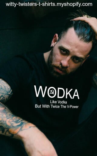 Vodka was a medicinal drink brought from Poland to Russia. While Wodka is a Polish term, the Hammer and sickle was added for the Russian influence on Vodka as well. As for having twice the V-Power, a double u, is really a double V instead, but it doesn't have twice the alcohol or anything, because it's actually the same thing.

Buy this funny booze drinking vodka t-shirt here:

https://witty-twisters-t-shirts.myshopify.com/products/wodka-like-vodka-but-with-twice-the-v-power?_pos=1&_sid=8586685a7&_ss=r
