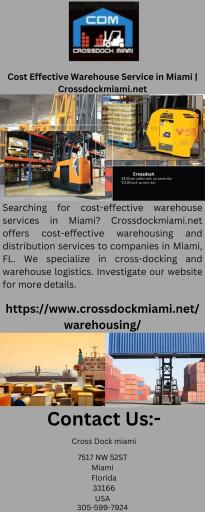 Searching for cost-effective warehouse services in Miami? Crossdockmiami.net offers cost-effective warehousing and distribution services to companies in Miami, FL. We specialize in cross-docking and warehouse logistics. Investigate our website for more details.

https://www.crossdockmiami.net/warehousing/