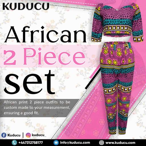 Shop the African 2 Piece Set online at reasonable prices from kuducu.com. We have the best selection of African 2-piece set outfits that are made of bold prints, 100% cotton.