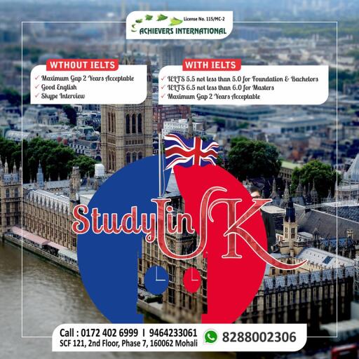 Achievers International will help you to select the visa for which you are eligible. consultancy in Mohali is an expert in applying for the  UK Study Visa consultants in Mohali.