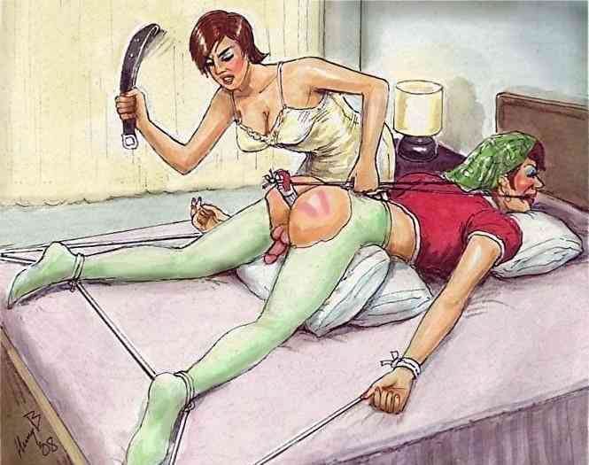 woman spanks sissy male bed bondage.