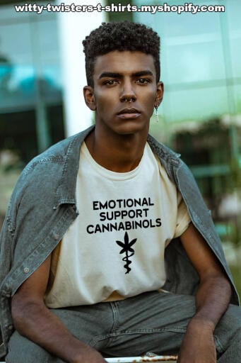 There are emotional support animals, but there's also Emotional Support Cannabinols too. Whether for medical or recreational use, cannabis aka marijuana, can lend a helping hand with depression or just every day life. Wear this funny stoners t-shirt and let the 420 cannabis communities know that cannabis is your emotional support animal.

Buy this medical or recreational cannabis users t-shirt here:

https://witty-twisters-t-shirts.myshopify.com/products/emotional-support-cannabinols?_pos=1&_sid=2d6a034eb&_ss=r