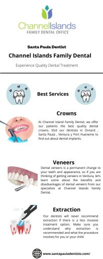 Are you looking for best Santa Paula Dentist Services ? Channel Islands Family Dental is a full-service, state-of-the-art dental facility that welcomes patients of all ages. We provide general dentistry, cosmetic and family orthodontics. We have created a unique dental experience: comfortable, convenient and trustworthy. With offices in Santa Paula, CA.santapauladentists.com