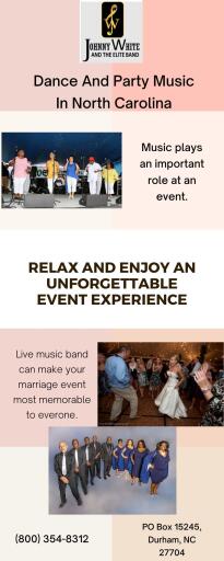 All like music and during an event, music plays an important role. Music can make guest's moods more comfortable. It’s true that live dance and party music can help people relax and enjoy an unforgettable event experience. For wedding, reception or corporate events if you’re planning for a live music band then contact Johnny White & the Elite Band today.