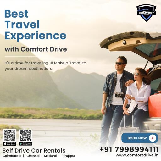 "Need a good travel experience then hire us. We provide best rental cars in coimbatore self drive book our service.

https://www.comfortdrive.in/

Contact: 079989 94111