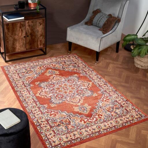 Buy now- https://www.beddingmill.co.uk/orient-rugs-in-8917-terracotta-by-urco-vs114x11.html#x