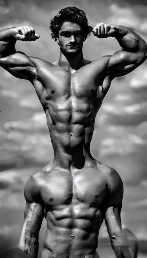 00115 a black and white photo of the greatest gigachad, huge upper body,  musclular, shirtless, oiled - ImgPile