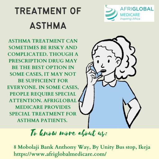 Asthma treatment can sometimes be risky and complicated. Though a prescription drug may be the best option in some cases, it may not be sufficient for everyone. In some cases, people require special attention. Afriglobal Medicare provides special treatment for asthma patients. To know more about the Treatment of Asthma you can read our blog.https://www.afriglobalmedicare.com/does-blood-group-increase-asthma-risk-causes-symptoms-diagnosis-of-asthma/
