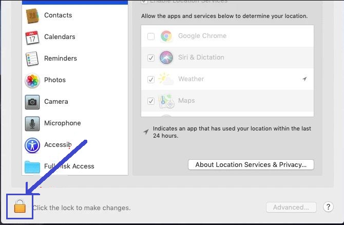 how to turn on location service on Mac
