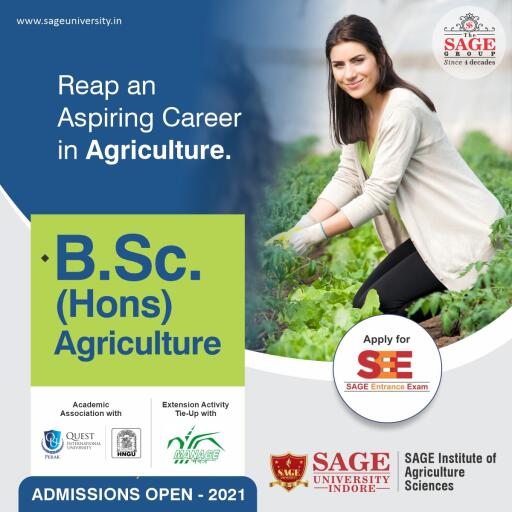 Avail of the best education in the field of Agriculture with B. Sc. (Hons)- Agriculture. Apply for SAGE Entrance Exam Today. Admissions are Open.
Visit: https://zcu.io/Lt3n
___
#SAGE #SAGEUniversity #SAGEIndore #SUI #TheSAGE #SAGEGroup