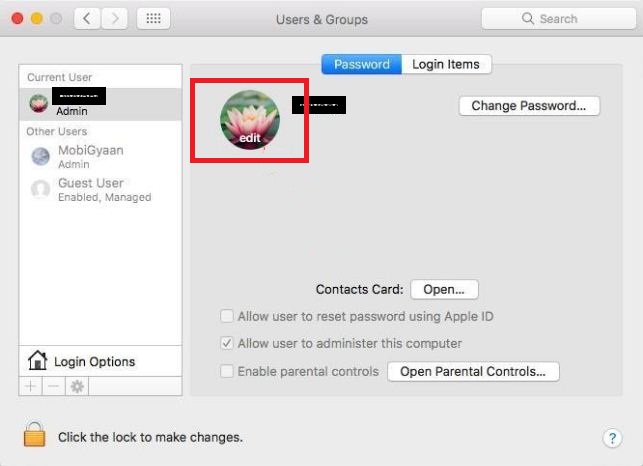 how to change profile picture on Mac