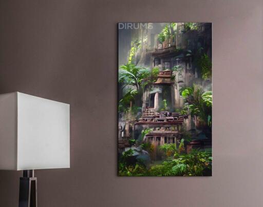 The Jungle temple painting is digital art by Vivek Kumar.  Though the artist chooses the modern platform to create his masterpiece he keeps his painting simple and subtle. he uses the medium of watercolor to add colors to his painting. This digital painting gives us a hint of the ruins of the temples.
To see the original painting visit here: https://dirums.com/artwork-details/jungle-temple-1601