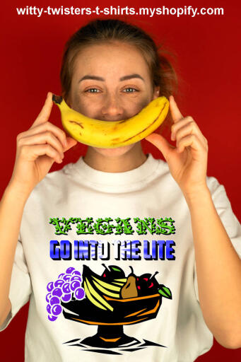 Going into the Light is when someone is dying. When Vegans Go Into The Lite, it's the lighter side of eating food. Veganism is the ultimate lite food diet and it's more than just a label too. Wear this funny vegan t-shirt and show others how lite they can be.

Buy this Vegan lifestyle t-shirt here:

https://witty-twisters-t-shirts.myshopify.com/products/vegans-go-into-the-lite-1