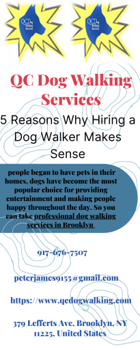 As we know that if we have to go somewhere suddenly, then it becomes necessary to hire a dog walker to take care of our dog. And we should also hire it so that we can come and go anywhere without worrying about doing our work. For more information visit our website.

Visit:- https://www.qcdogwalking.com/professional-dog-walker-1