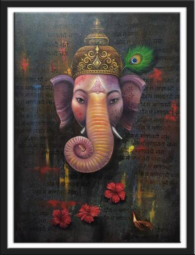 Lord Ganesha Paintings Portrait Acrylic On Canvas Size(Inch): 36 L x 48 H by Gopal Sharma. In this painting is showing a beautiful portrait of lord Ganesha.
To see the original painting visit -  https://dirums.com/artworks/religious-devotional-paintings-artworks/ganesh-painting-art-collection
