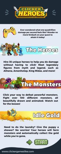 Cookie Clicker is an idle game where you click on monsters to fight them and get gold. Use that gold to hire heroes and increase your damage. The more damage you deal, the more gold you'll earn as a result! Hire 35 unique heroes to help you do damage without having to click!
Get the best game like Cookie Clicker or a list of clicker games for you and your friends that you can play on steam, google play, and the app store.
Visit: www.clickergameslike.com/pages/detailedgames/Cookie%20Clicker/index.html

#GamesLikeCookieClicker #ClickerGamesList #GamesLikeFactoryIdle #GamesLikeAdventureCapitalist #GamesLikeIdleMinerTycoon #GameslikeSynergism