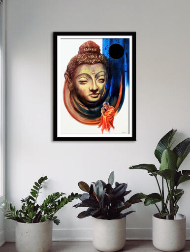 The Ocher Wave Lord Buddha Painting 30.0 x 41.0 inch Acrylic On Paper by Sukla Chakraborty. The Buddha's artwork is said to bring luck, and blessings, as it has the ability to draw in prosperity and abundance. Guest room - The best way to decorate the guest room can be a Buddha Painting as it radiates a welcoming vibe. Office - Buddha Painting can contribute to the success, calmness, and comfort of your business.

To see the original image visit - https://dirums.com/artwork-details/the-ocher-wave-lord-buddha-painting-wall-art-2641