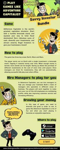 In Adventure Capitalist game, you can hire managers to help you manage your business! Build a team of managers who specialize in different areas of business. The players will work together to make sure your run-of-the-mill employees are multiplying profits, while also improving customer service and increasing efficiency.

Visit: www.clickergameslike.com/pages/games/AdVentureCapitalist/index.html

#GamesLikeAdventureCapitalist #GamesLikeCookieClicker #ClickerGamesList #GamesLikeFactoryIdle