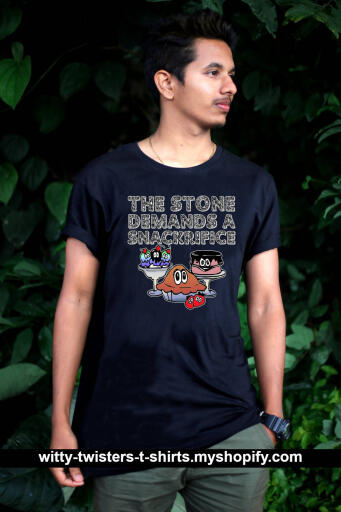 Marijuana is having its day in the sun and this funny 420 stoner t-shirt is all about the funny side of being stoned. In the Infinity War movie, the Red Skull says "the stone demands a sacrifice", referring to the Soul Stone. With this funny 420 stoner shirt though, the stone is a cannabis kind and instead demands a snackrifice. If you have ever smoked weed, then you can relate to the munchies when stoned. 

Buy this funny 420 stoner t-shirt for high people with the munchies here:

https://witty-twisters-t-shirts.myshopify.com/products/the-stone-demands-a-snackrifice