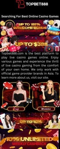 Topbet888.com is the best platform to play live casino games online. Enjoy various games and experience the thrill of live casino gaming from the comfort of your own home. We only work with official game provider brands in Asia. To learn more about us, visit our site.

https://topbet888.com/