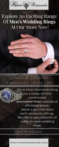 Finding a good collection of men's wedding rings is not a cakewalk since there are usually limited options. However, that's not the case with Khan Diamonds. We offer a vast collection of ready-to-wear men's wedding rings. Starting from vintage to classic and trendy bands, we have it all. Our artisans ensure that these bands are designed keeping durability and resistance in mind so that these bands rightfully serve their purpose. You can explore the collection virtually now at https://khandiamonds.com/jewelry/wedding-rings-and-bands.html