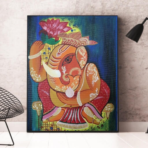 Ganesha Lord Ganesha, Ganpati painting & wall art Size: 18 x 24 Abstract art, morden art, mythology abstract. For Office Entrance, Living Room, Home Entrance, Home Passage, Study Room etc.
To see the original painting visit - https://dirums.com/artworks/religious-devotional-paintings-artworks/ganesh-painting-art-collection