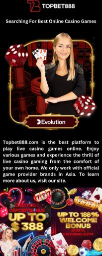 Topbet888.com is the best platform to play live casino games online. Enjoy various games and experience the thrill of live casino gaming from the comfort of your own home. We only work with official game provider brands in Asia. To learn more about us, visit our site.

https://topbet888.com/