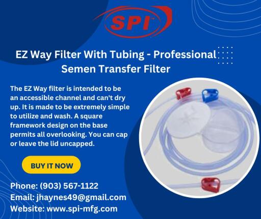 The ez way filter with tubing is a commonly used tool in animal reproduction for the filtration and collection of semen. The filter is designed to remove impurities and debris from semen, providing a clean and concentrated sample for artificial insemination. The tubing attached to the filter allows for easy transfer of semen to the recipient female. This tool helps to improve the success rates of artificial insemination and increase the efficiency of the reproductive process. To buy any animal reproduction products you can check out our website.

Visit: https://spi-mfg.com/product/ez-way-filter-with-tubing/