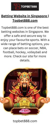Topbet888.com is one of the best betting websites in Singapore. We offer a safe and secure way to enjoy your favourite sports. With a wide range of betting options, you can place bets on soccer, NBA, football, hockey, volleyball and more. Check our site for more details.

https://topbet888.com/