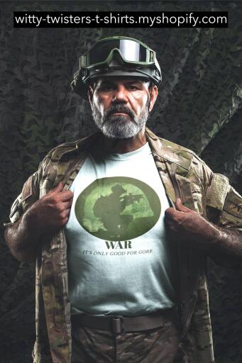 War, huh, what is it good for? That was a song from the sixties, but today, war is apparently good for gore, and that's what some people want. Wear this anti-war t-shirt and help Ukrainian victims of the war when we donate half of the profits to a Ukrainian charity. 

Buy this anti-war t-shirt and help support Ukraine here:

https://witty-twisters-t-shirts.myshopify.com/products/war-its-only-good-for-gore