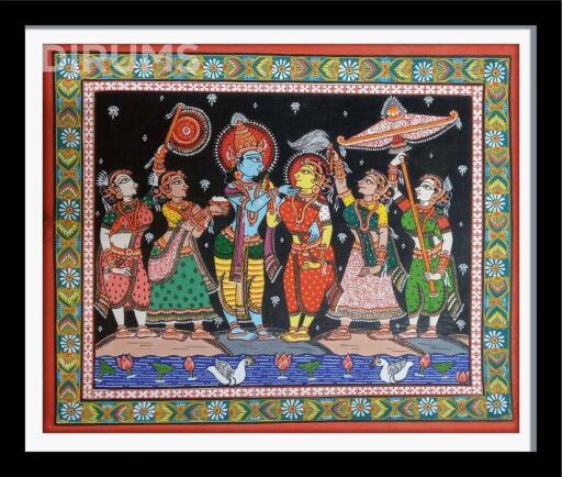 Radha Krishna Rasa Leela Handpainted Traditional Painting For Wall Fabric Colors On Silk Cloth  Size(Inch): 7.87 W x 7.09 H by Subhalaxmi Chintak.
Benefits: Krishna paintings can help to create a peaceful and calming atmosphere & Promotes positive energy. Living Room - Radha Krishna Paintings in a living room can serves as a focal point and will create feelings of harmony and calm. Office - A Krishna painting can be a great way to add a touch of peace and calm to an office, helping to reduce stress and promote focus.

To see the original paintings visit - https://dirums.com/artworks/religious-devotional-paintings-artworks/radha-krishna-paintings-wall-art
Check us more at dirums