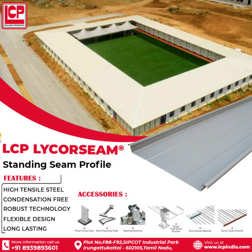 LCP LYCORSEAM standard metal roof & wall cladding profile is a suitable choice for any building. To manufacture this product, we are using galvanized G300 standard steel. These products are available in various profile options like; Concave, Convex, and Tapered. Features are corrosion free, leak proof, maintenance free. LCP LYCORSEAM is best roofing sheet supplier in Qatar.

For More Information:-
Contact us: (+91) 87545 50260
Mail us: marketing@lcpgroup.asia
Visit Us: https://lcpindia.com/qatar/curved-standingseam-profile