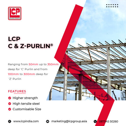 LCP Purlins are made with the best quality of tensile steel, designed and made in accordance with AS 1538 standards. To make it corrosion free, we are using a galvanized coating. Our products are considered the best products with features are full-size range, available with accessories, easy handling and installation, long life-span. Our products are considered the best products in Tamilnadu.

For More Information:-
Contact us: (+91) 87545 50260
Mail us: lcpindia@lcpgroup.asia
Visit Us: https://lcpindia.com/tamil-nadu/c-z-purlin-manufacturer