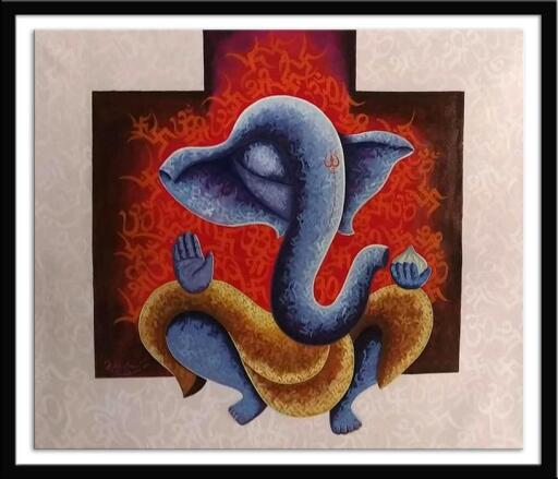 Original Ganesh Ganpati Paintings and Wall Art Acrylic On Canvas Size(Inch): 40 W x 36 H by Kirtiraj Mhatre. Benefits: Ganesha paintings can contribute to a soothing and peaceful atmosphere and encourage a good flow of energy.
Living Room - Ganesha A painting in the living room can act as the space's main point and foster sentiments of peace and unity.
To see the original paintings visit - https://dirums.com/artworks/religious-devotional-paintings-artworks/ganesh-painting-art-collection