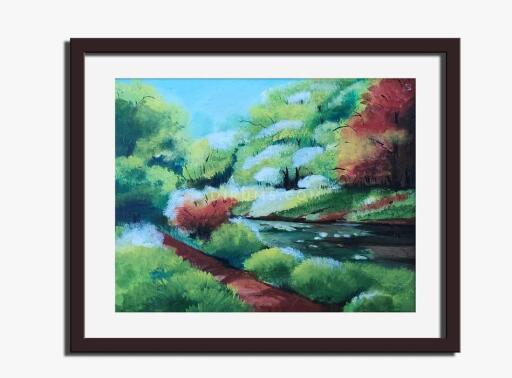 This acrylic painting on canvas by Kaveri Sinha captures a scenic view of the countryside with natural colors. Measuring 20.87 inches in width, 0 inches in height, and 24.8 inches in depth, the artwork portrays the beauty of natural scenery through its depictions of rolling hills, trees, and sky.
To see the original paintings visit - https://dirums.com/artworks/medium/natural-color-paintings