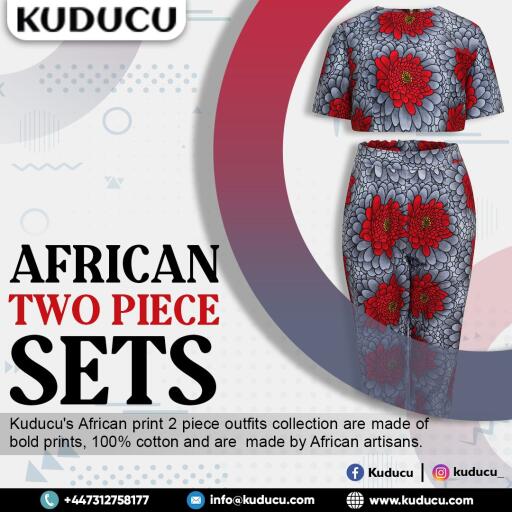 Shop African two-piece sets online at Kuducu. We custom-make every piece you see here to ensure that each pair fits perfectly so that you can enjoy wearing your new African two-piece set. Shop online now!