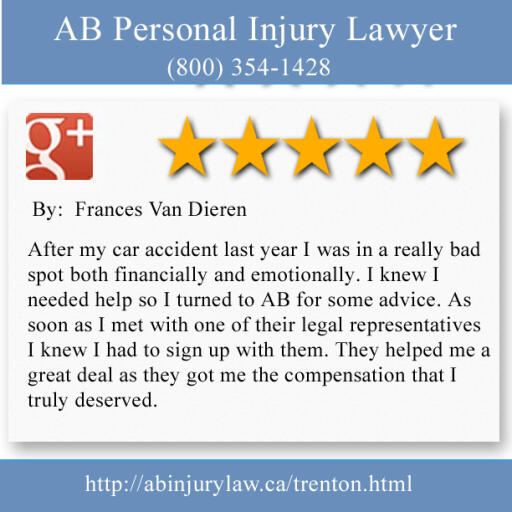 AB Personal Injury Lawyer
80 Division Street, Lower Level
Trenton, ON K8V 5S5
(800) 354-1428

https://abinjurylaw.ca/trenton.html