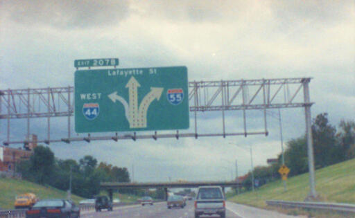 Interstate 55 North approaches Interstate 44 West/Lafayette Ave exit - St. Louis, Missouri, 1989