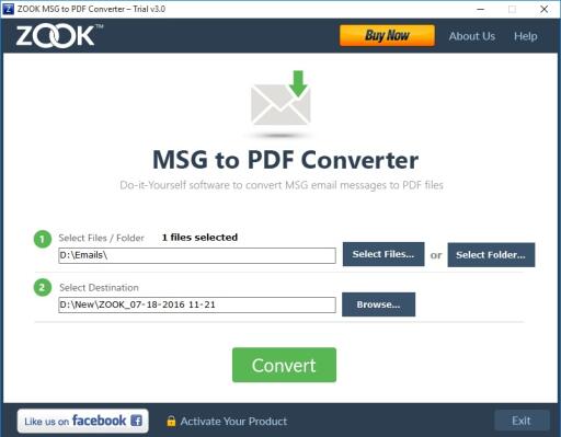 It supports batch MSG to PDF conversion without any data loss. Migrate your Outlook MSG to PDF file with attachments which is an ideal solution for migration. 

More info:- http://www.zooksoftware.com/msg-to-pdf/