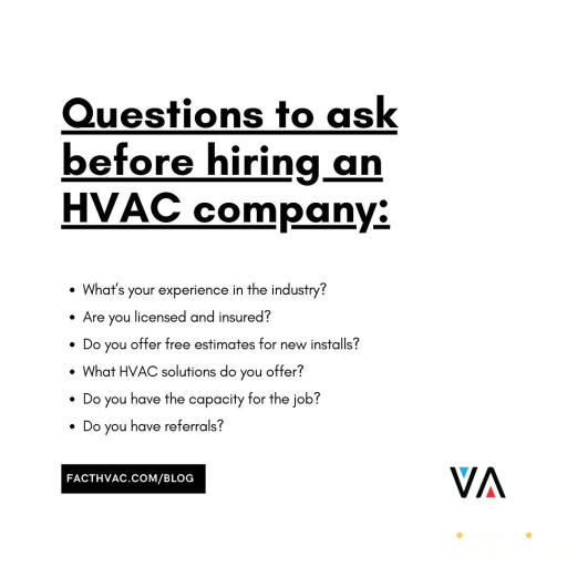 You understand the importance of energy efficiency as the owner of a house or business facility. Before hiring an HVAC company, you should be aware of the key questions to ask. Fact HVAC has compiled a list of the top five questions you should ask before hiring an HVAC Company for your HVAC system in your house. You will not only save money by using these questions, but your system will also live longer than normal. Please visit our official website to learn more about it.
https://facthvac.com/hiring-an-hvac-company/