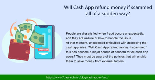 People are dissatisfied when fraud occurs unexpectedly, and they are unsure of how to handle the issue. At that moment, unexpected difficulties with accessing the cash app arise. “Will Cash App Refund Money If Scammed” this has become a major source of concern for all cash app users? They must be aware of the policies that will enable them to save money from external factors. https://www.7qasearch.net/blog/cash-app-refund/