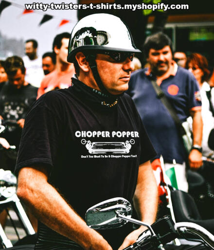 Chopper wheelies are a common motorcycle stunt and on this biker t-shirt, it's called a Chopper Popper with a Dr. Pepper theme added. If you ride a chopper or any motorcycle really, then wear this funny biker t-shirt built for drivers and get other bikers to do a Chopper Popper too.

Buy this chopper t-shirt for bike riders here:

https://witty-twisters-t-shirts.myshopify.com/products/chopper-popper-dont-you-want-to-be-a-chopper-popper-too?variant=39644157444230