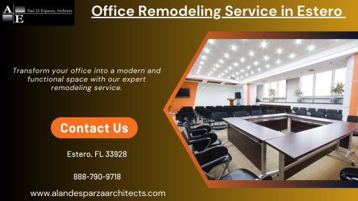 Alan D. Esparza, Architect provides the best office remodeling service in Estero. We transform dull and outdated workspaces into inspiring and functional work environments, building on our expertise and attention to detail. From initial design concepts to the final touches, our team delivers exceptional results tailored to your specific needs. Contact us today for a consultation.

Visit: https://alandesparzaarchitects.com/commercial-architect/
